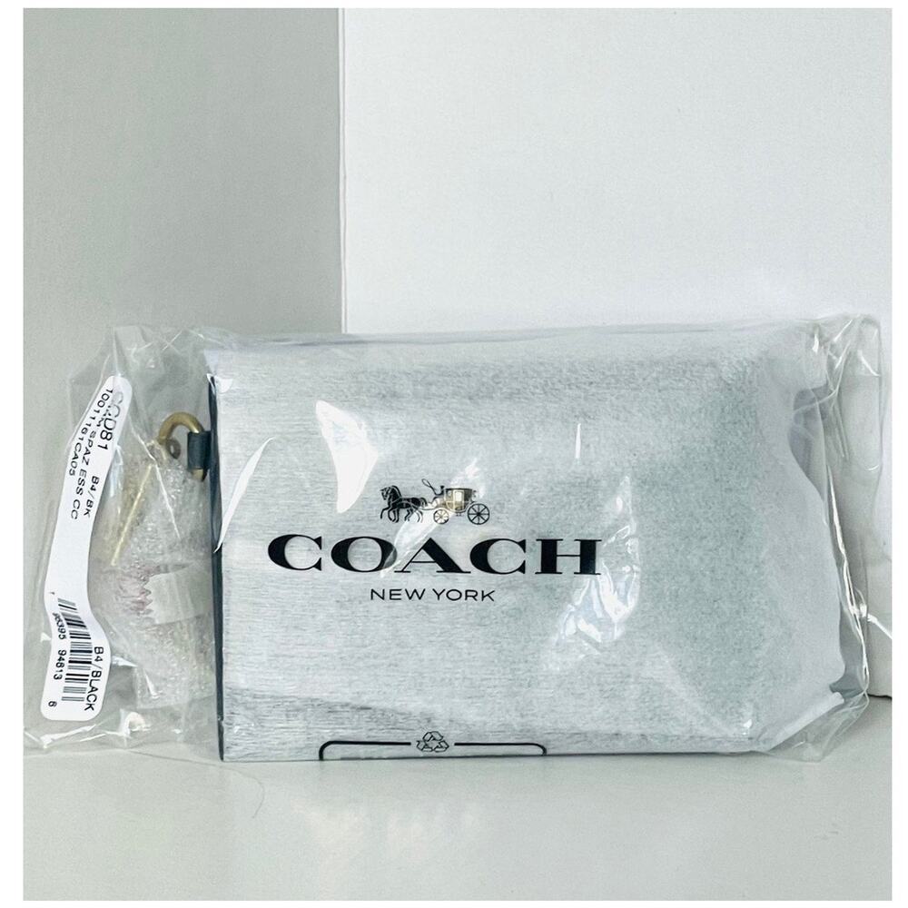 Coach Essential Card Case Black Spazzolato CCD81 Leather Rexy Cherry Charm - Picture 2 of 13